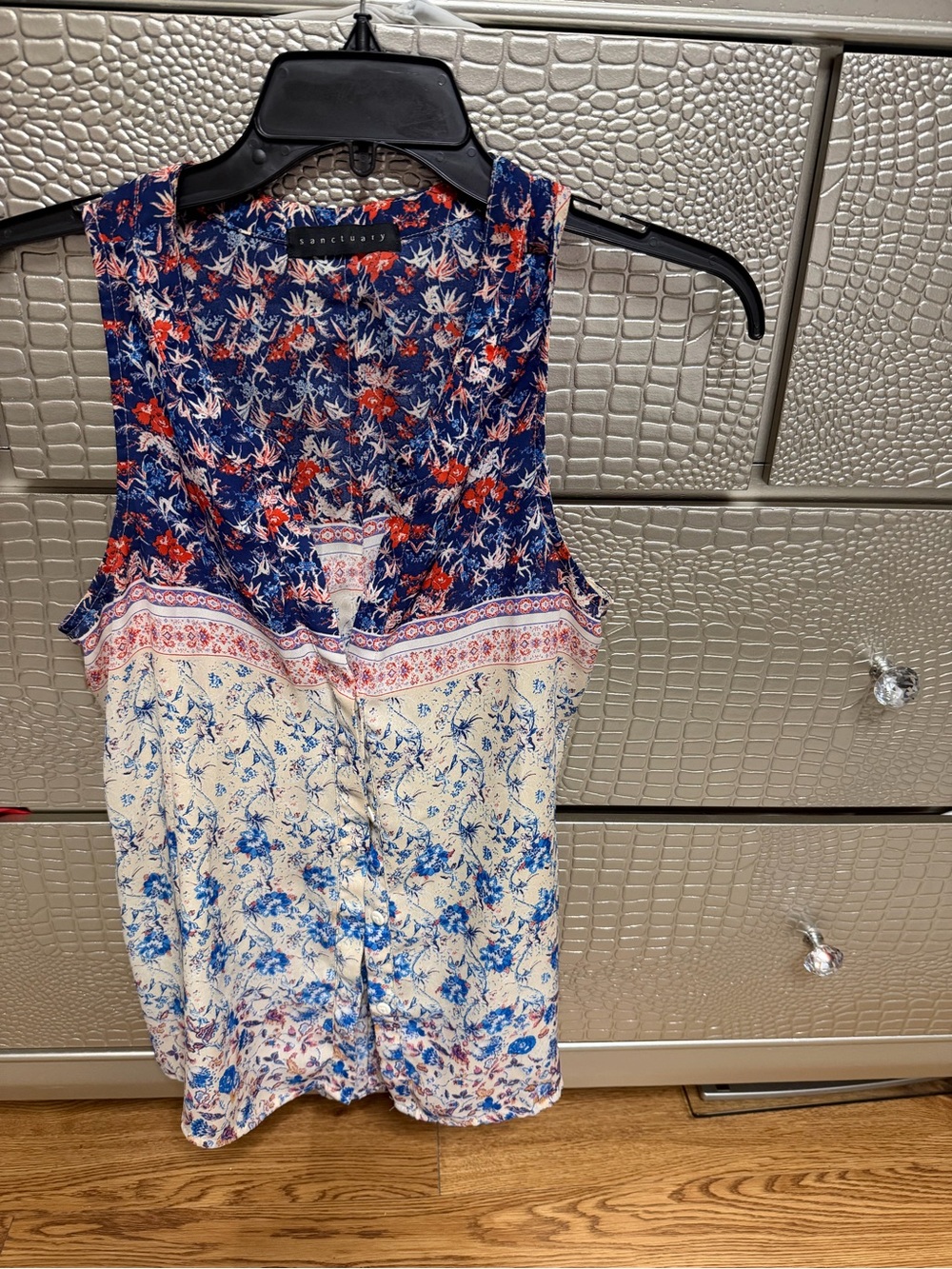 Sanctuary Sleeveless Mixed-Print Camisole in Navy, Red & Cream